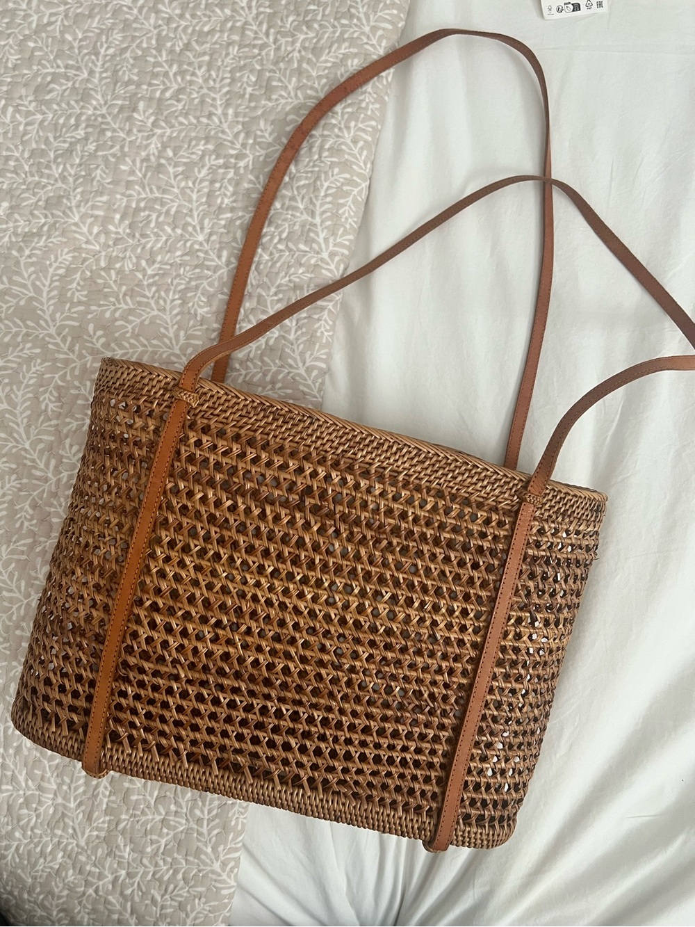 Woven Rattan Tote Bag in Brown